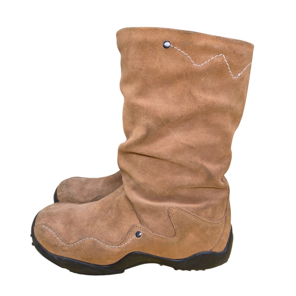 Wolverine ICS Tan Suede Slouch Boots Women 7M W07021 Mid Calf Faux Fur Lining